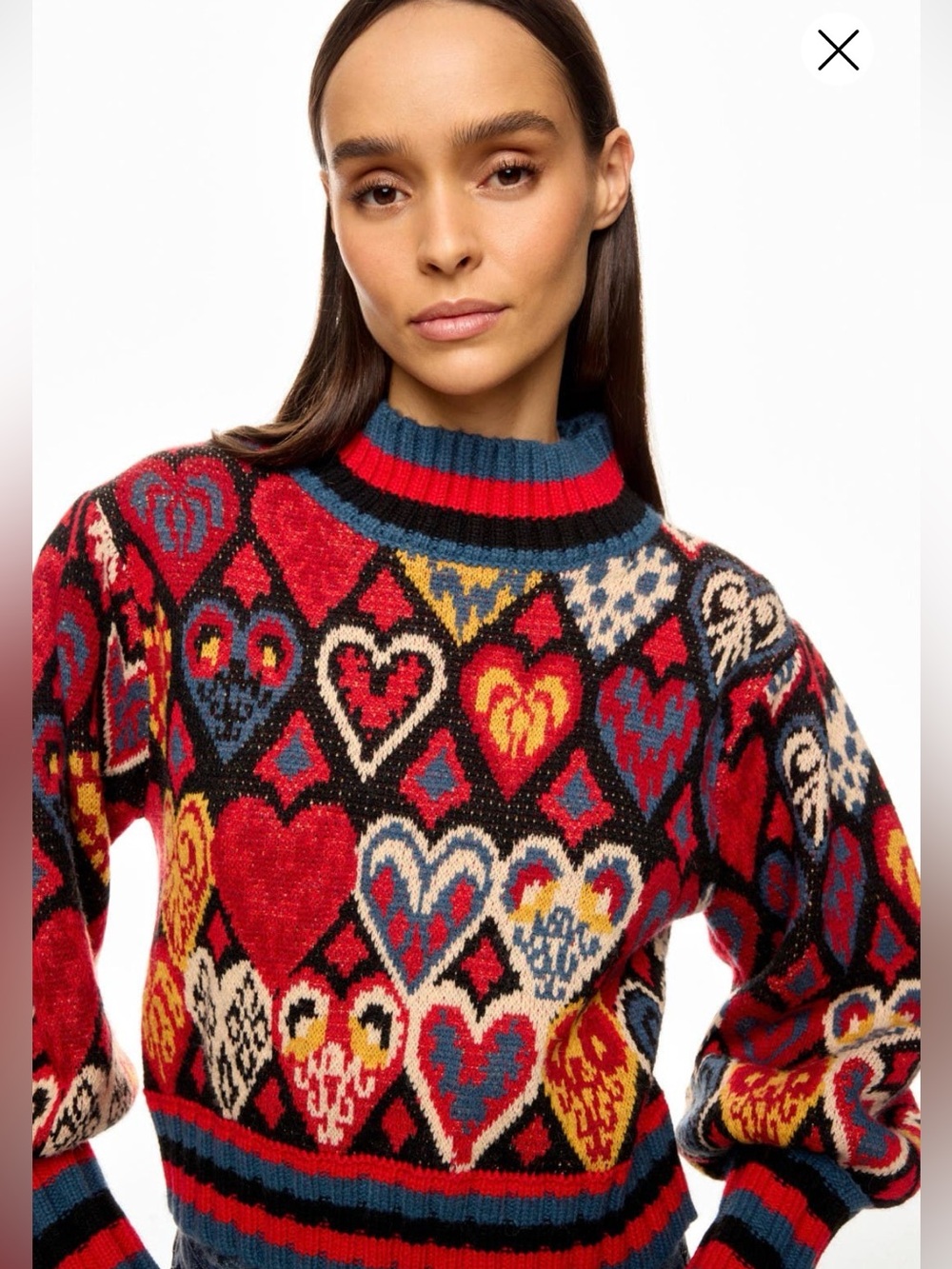 Farm Rio Ikat Colorful Hearts Knit Sweater Size M